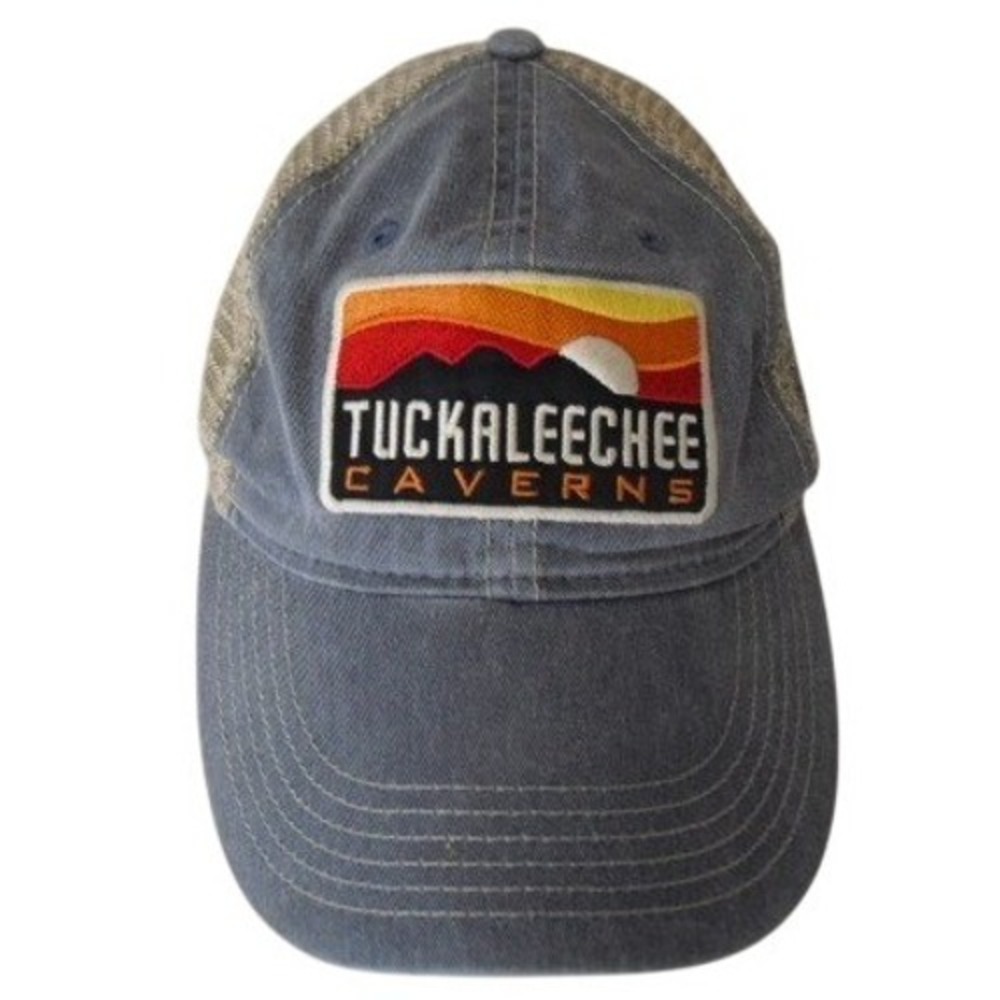 Tuckaleechee Caverns Mesh Trucker Strapback Cap Hat Blue & Tan *READ*